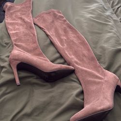 Suede beige knee high boot