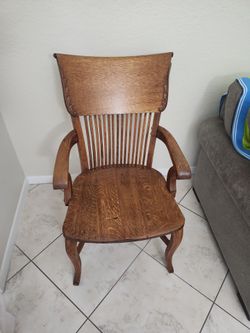 Antique Oak Wood Armchair with Spindle Back