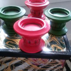 Candle Holders Large Candle Holders Set Red And Green  Set Of 4 Or Pair Of Two Red Candle Holder Green Candle Holder Home Decor 