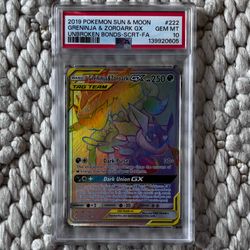 2019 POKEMON SUN & MOON UNBROKEN BONDS #222 GRENINJA & ZOROARK GX PSA 10