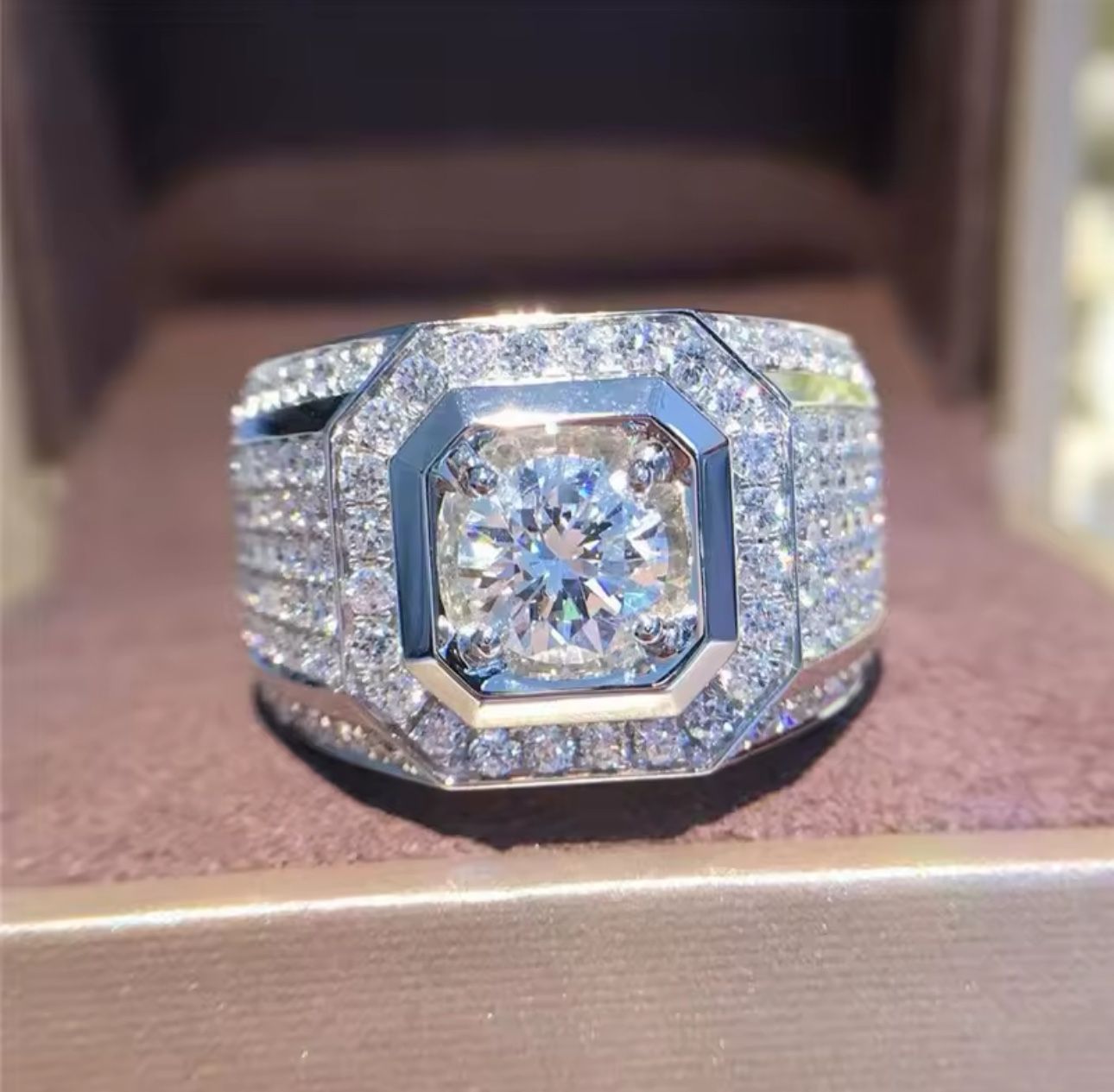 Solitaire Male 2ct Lab Diamond Moissanite Ring 925 sterling silver Jewelry Wedding band Rings 