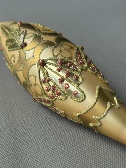 Vintage Gold Handmade Blown Glass Christmass Ornament 