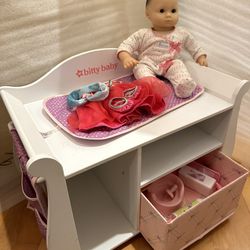 Vintage And Rare: American Girl Bitty Baby Doll - Retired White Sleigh Changing table 