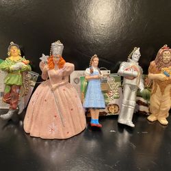 5 Vintage Wizard of Oz Kurt Adler Clip Ons / Key Chain / Christmas Ornament Dorothy Glenda the Good Witch Scarecrow Tinman Cowardly Lion. 