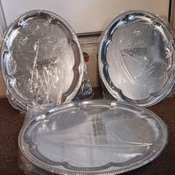 3 Silver Plated Serving Trays Engraved 