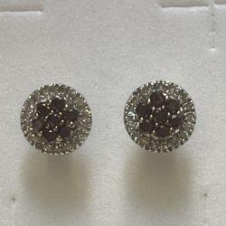 Sterling Silver Red & White Diamond Accent Round Cluster Stud Earrings