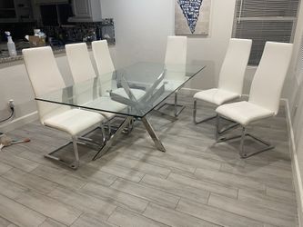 6 Leather White Dining Room Chairs