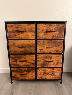 8-Drawer Dresser with Rustic Wood-Print Fabric