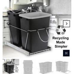 Cabinet Sliding Waste Bin for Kitchen Duo Pull-Out Recycle Cans Easy Access no show trash container