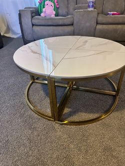 Round Marble-Top Coffee Table Gold Base