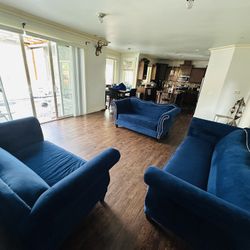 Modern Midnight Blue 3-Piece Living Room Sectional Sofa Set Velvet!!