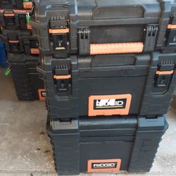 Ridgid Pro Gear System Packout Tool Boxes 3 Pieces with Rolling Bottom Box