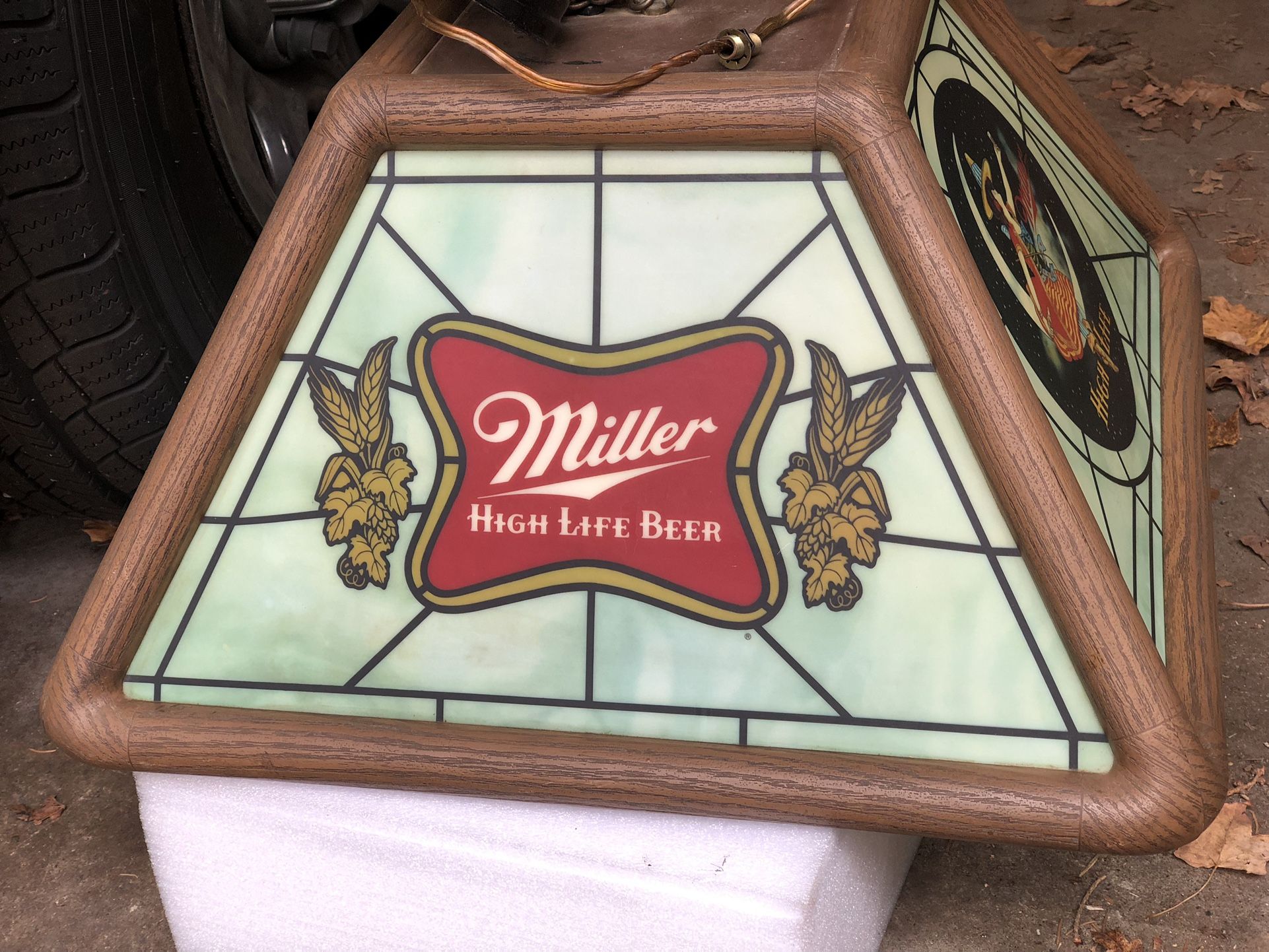 1982 Miller High Life -hanging stained glass style light -12x20