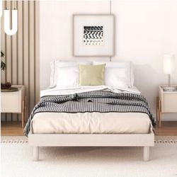 Twin Floating Platform Bed Frame – White Washed Wood – 77.6” x 40.9”