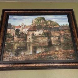 Large Signed Vintage Outer Neighborhood City Painting