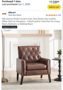 Mid Century Modern Accent Chair, Dark Brown Faux Leather