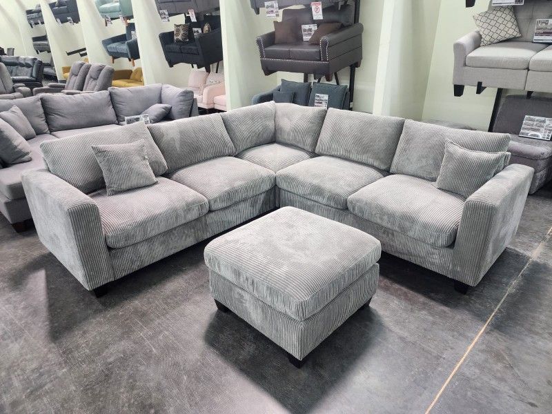 New Sectional In Corduroy Fabric