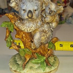 Vintage Lefton China Bisque Porcelain Momma And Baby Koala In A Eucalyptus Tree A58F041