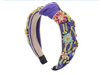 Classical colorful Hairband rhinestone handmade hair bands luxury fabric crystal Hair Hoop(Purple)