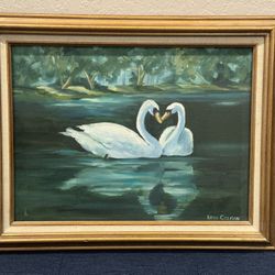 Incredible Oil Painting of Swans on Lake by California Artist Kathi Colman