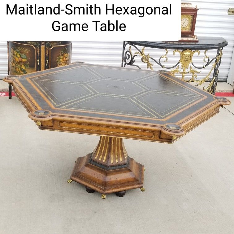 Stunning  Maitland-Smith 60'' Scarborough House Hexagonal Foldable Game Table with Drink Drawers