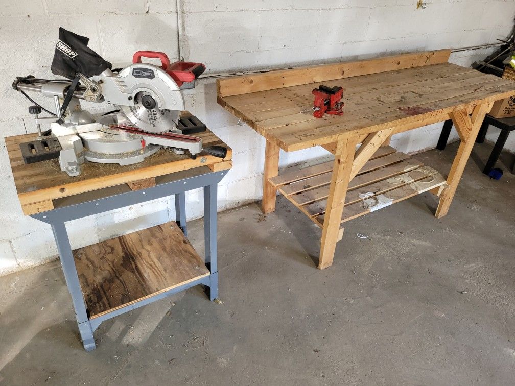 Miter Saw, Work Benches w/Vice