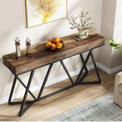 55 in. Brown Black Rectangle Wood Console Table Behind Sofa Entryway Couch Accent Wall Table Home Office