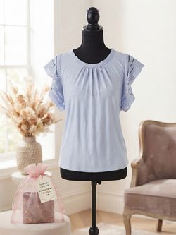 LOFT blue crochet trim flutter sleeve top-S & Beauty Gift Bag 🎁
