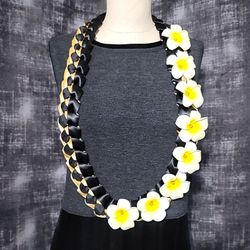 Graduation Lei 2026 Black& Gold With Plumeria Flowers New Handmade