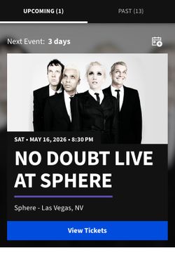 NO DOUBT LIVE AT THE SPHERE LAS VEGAS SINGLE TICKET