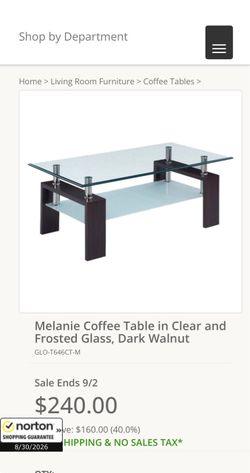Melanie Coffee Table in Clear and Frosted Glass, Dark Walnut