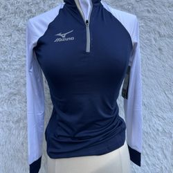 Mizuno Women's Navy and White Long Sleeve Top Size Medium 