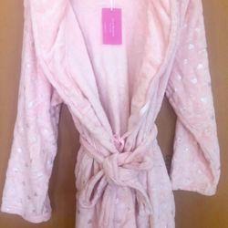 NWT Issac Mizrahi Light Pink w/ Silver Hearts Robe w/ Hoodie