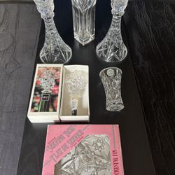 Crystal Vase's & Crystal Candle Sticks 