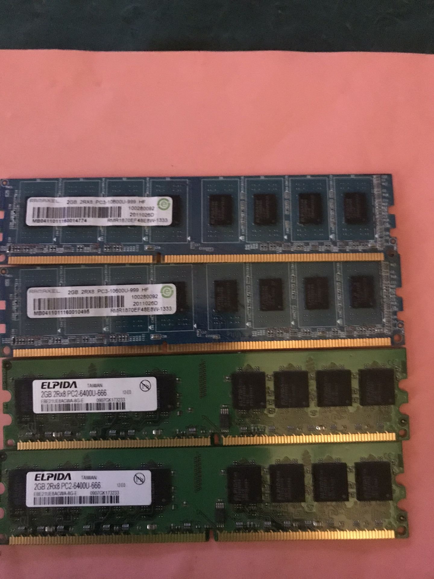 4 2GB Sticks DDR 2 6400 mixed modules Desktop Ram Memory