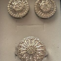 Iced out bling bling Paved zircon Earring and ring set 925