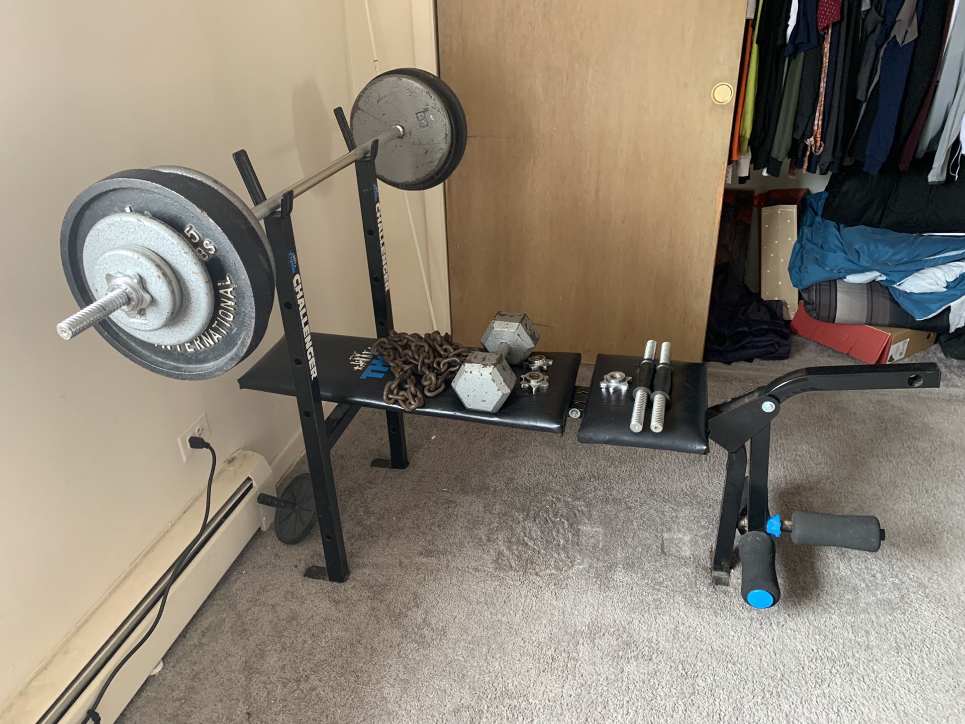 Weight set with bench and dumbbells