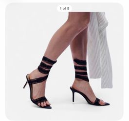 Black Lace Wrap Stiletto Heeled Sandals