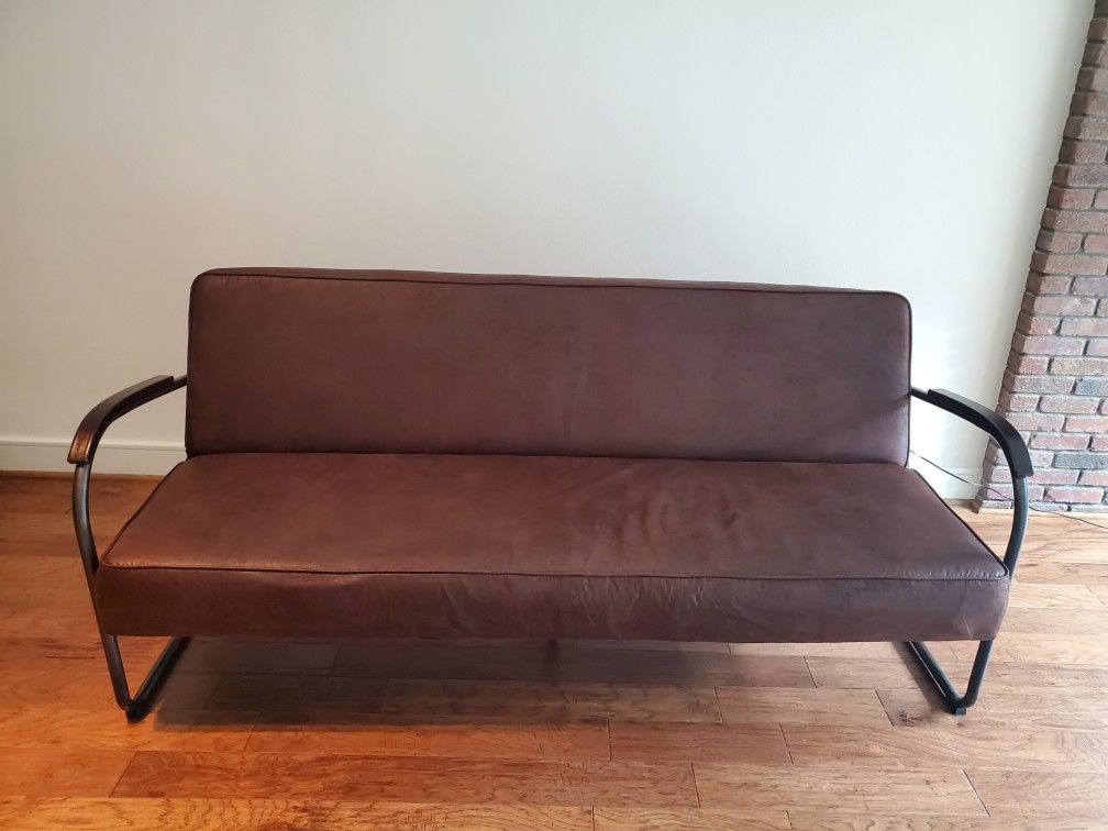 Farmhouse vintage faux leather futon