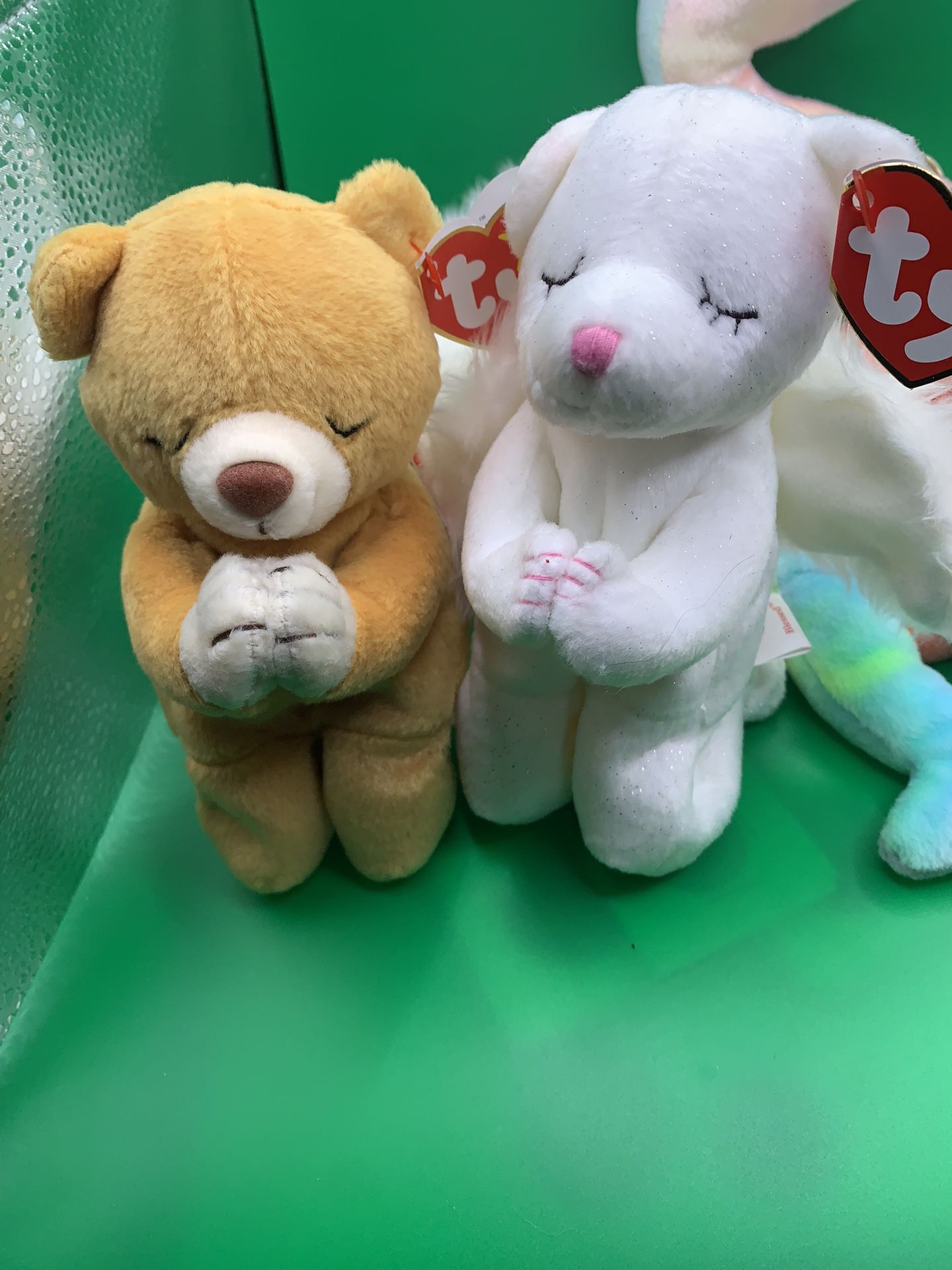 Praying Beanie Babies And Fluffy White Dog