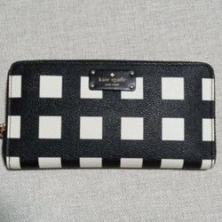 Kate Spade Black and White Checkered Zip Around Wallet