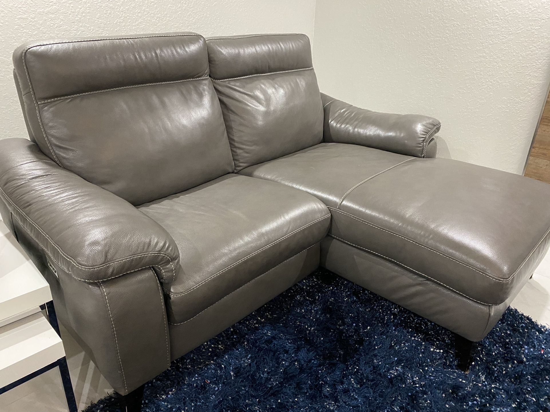 100% Leather 2 Pc Sofa, Chaise And Power Recliner with Power Headrest and USB Port.