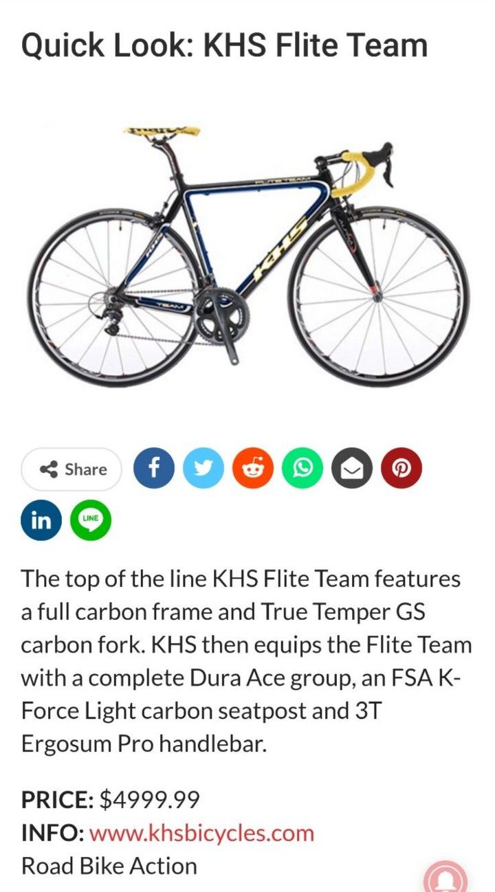 KHS FLITE TEAM ROAD BIKE 16LB DURA ACE
