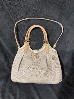 Brahmin Cream Croc-Embossed Leather Satchel
