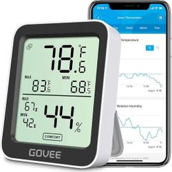 Govee Digital Hygrometer Indoor Thermometer Room H5075, Bluetooth Temperature Humidity Meter with 164ft Remote App Control, Notification Alerts, 2 Yea
