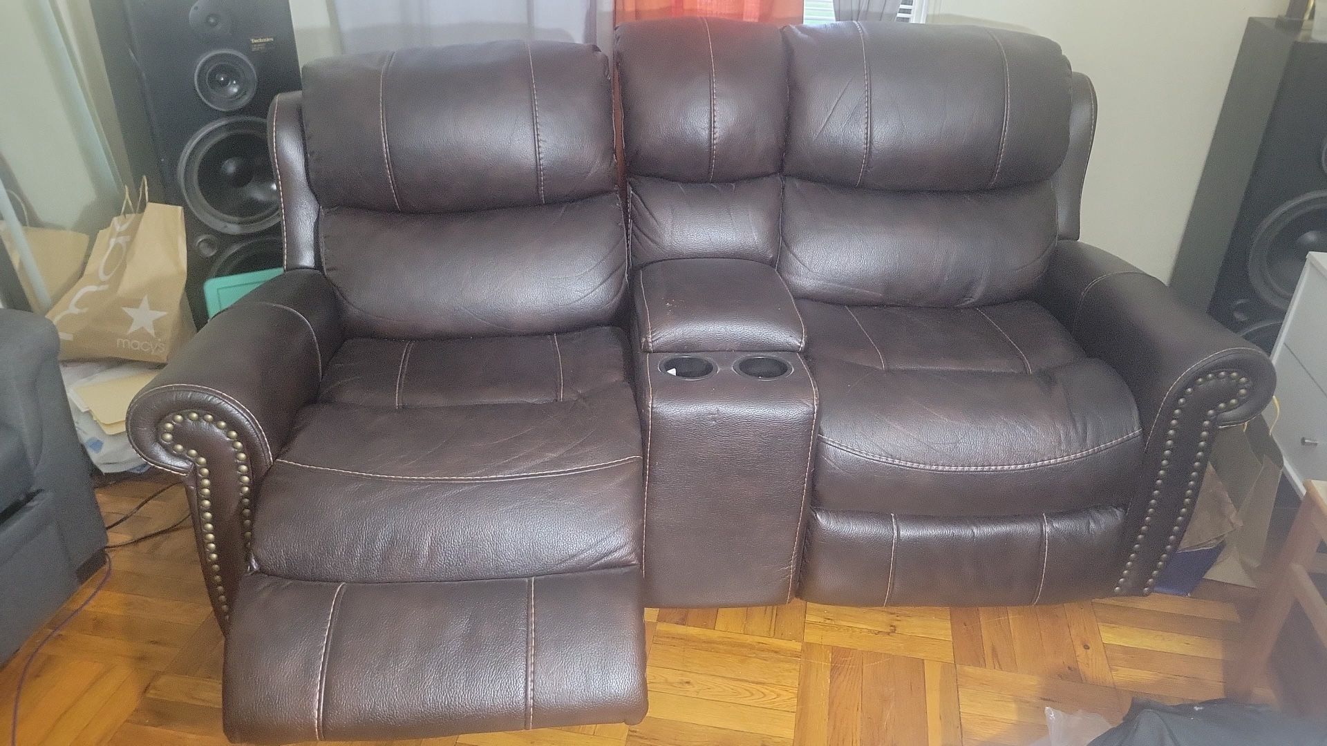Brown Leather Power Recliner Love Seat