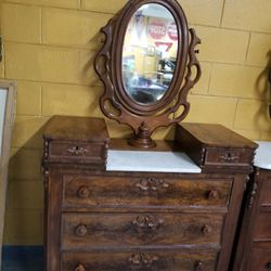 Gorgeous Antique Wooden Dresser w/ Small Marble Top