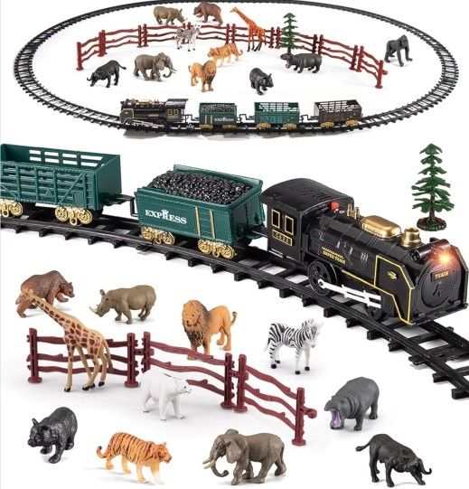 Safari Animals Electric Locomotive Toy Train Set with Light & Sound
