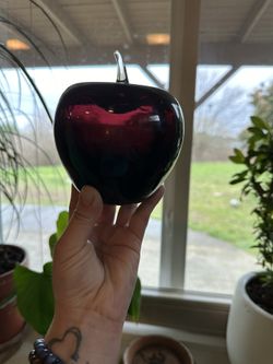 Blanko Glass Rare Deep Ruby Red Apple With A Clear Steam. 