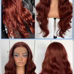 Reddish Brown HD Lace Front Wigs Glueless Red Body Wave Lace Front Wig Pre Plucked Synthetic Wear And Go Lace Front Wig 32inch SCR